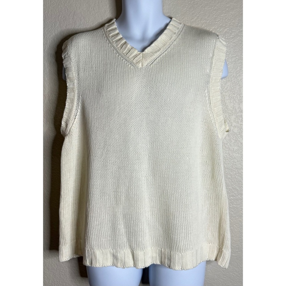 Daniel Cremieux Mens XL Sweater Vest Ivory Cream Linen Blend Knit V Neck Preppy